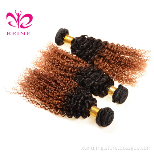 kinky curl 1b 30 ombre color original brazilian human hair, brazilian hair extensions overseas brazilian hair weave